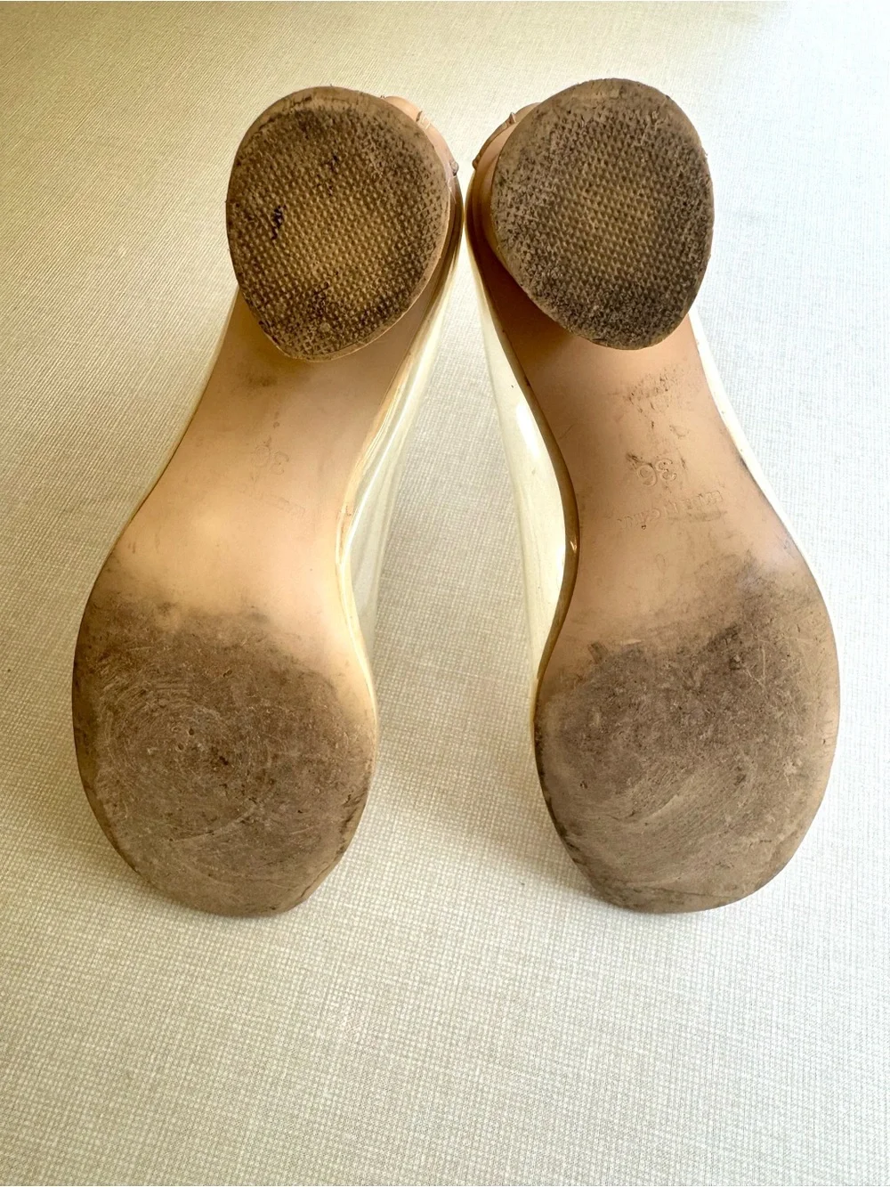 Japanese Clear PVC Peep-Toe Block Heel Boots - Nude